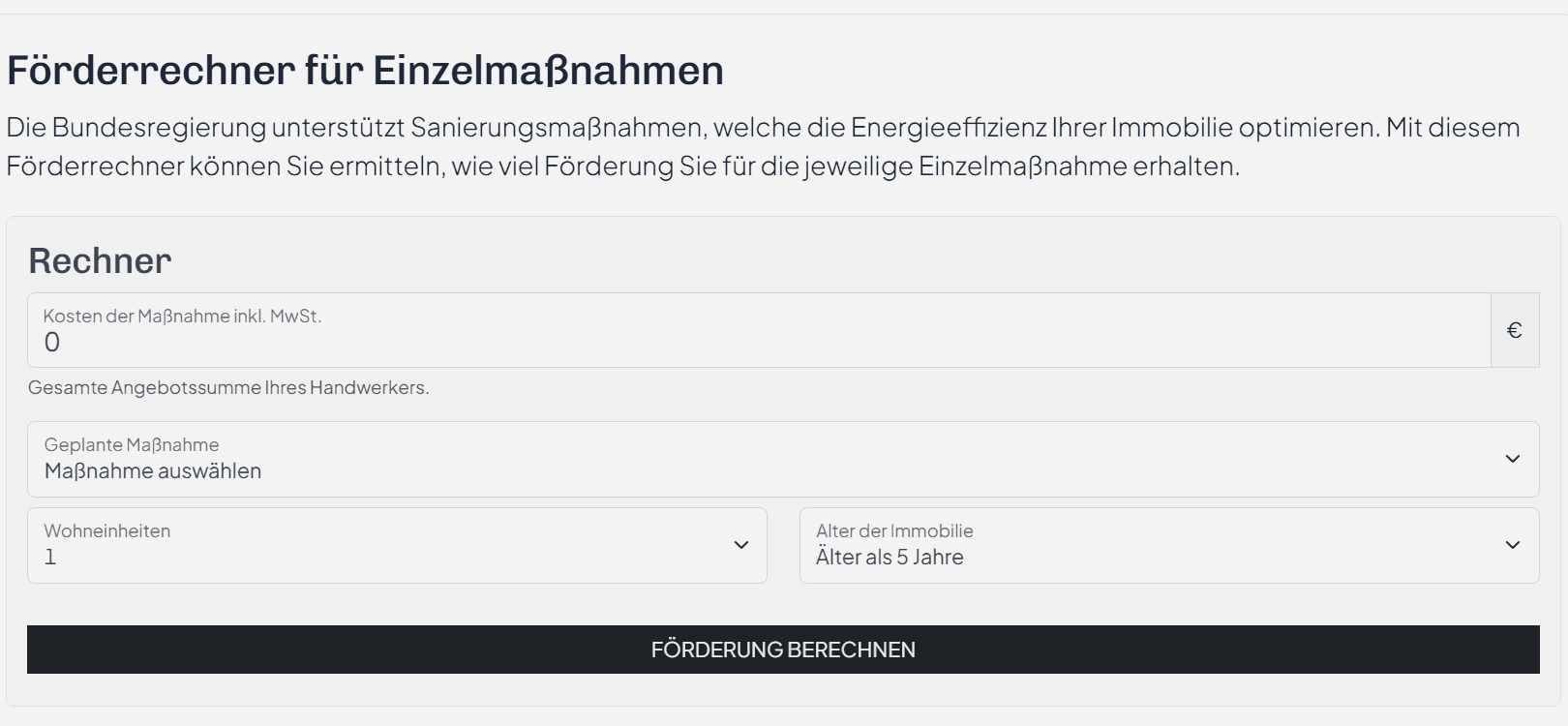 Energie-Förderrechner für Einzelmaßnahmen - BAFA-Zuschuss berechnen